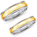 14K Two Tone Polished 4mm & 6mm Matching Wedding Bands