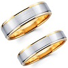 Contemporary 14K Two Tone Brushed Wedding Band Set
