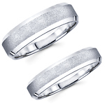 4mm & 6mm 14K White Gold Sandblast Contemporary Wedding Bands Set