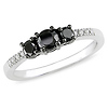 10K White Gold 0.50 CTW Black & White Diamond 3 Stone Ring