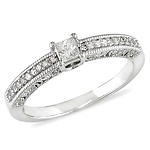 10K Round & Princess Cut Diamond Engagement Ring