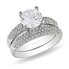 Sterling Silver 4 3/8 TGW Prong and Pav� Set Engagement Ring Set
