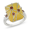 9.33 CT TGW Garnet Synthetic Yellow Jade Fashion Ring Sterling Silver
