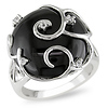Sterling Silver 13 CT TGW White Topaz Black Agate Fashion Ring