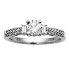 18k WG Round Center Engagement Ring w/ Baguette and Round Sidestones .61 ct center, 0.25ct side