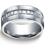 Argentium Silver 10mm Comfort-Fit Satin-Finished Box Pattern Design Band