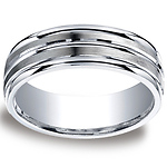 Argentium Silver 7mm Satin Finised Double Groove Center Design Wedding Band