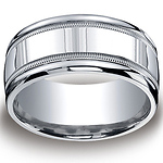 Argentium Silver 10mm Comfort-Fit High Polished Milgrain Design Wedding Band