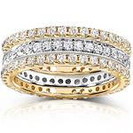 14KYW Gold 1.50 CTW Round Diamond 3 Piece Eternity Wedding Band Set