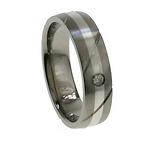 Bezel Set Diamond Titanium Silver Inlay Wedding Band (0.05 ctw)