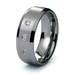 Three Stone CZ Bezel Set Tungsten Wedding Band