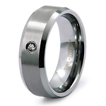 Flat Bezel Set CZ Tungsten Wedding Ring