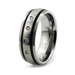 Tungsten Wedding Ring with 5 Bezel Set Diamonds