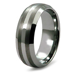 Domed Stripe Textured Tungsten Wedding Band