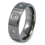 Carved CZ Titanium Eternity Wedding Band