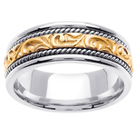 14K Two Tone Gold Ivy Carved Wedding Band