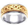 14K Scroll Design Two Tone Wedding Band