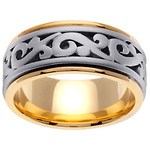 14K Scroll Design Two Tone Wedding Band