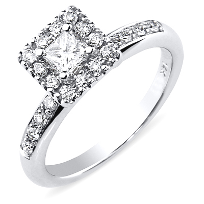 14K White Gold Princess Bridal Engagement Ring
