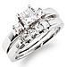 14K White Gold 3 Stone Princess Cut Diamond Wedding Ring Set 0.85ctw thumb 0