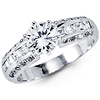 Fancy 14K White Gold CZ Engagement Ring with Side Stones